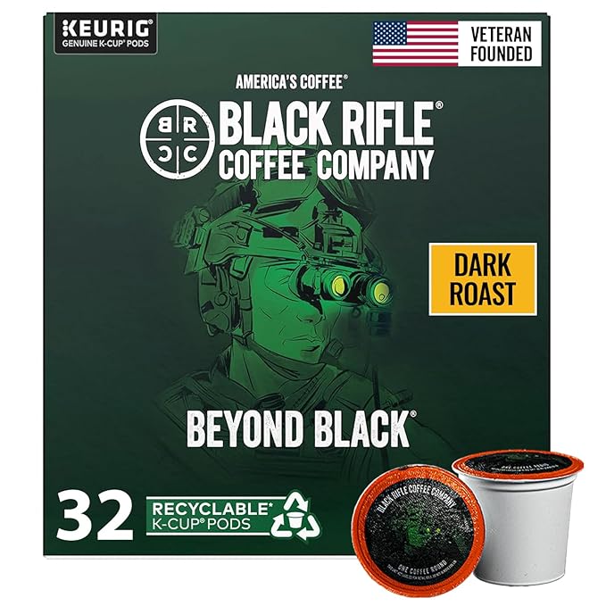 Black Rifle Coffee Company Beyond Black, 32 Count, Dark Roast K Cups - Single Serve K Cups Coffee Pods - Kcup Pods Compatible with Keurig 1.0 & 2.0 - Made from Arabica Beans