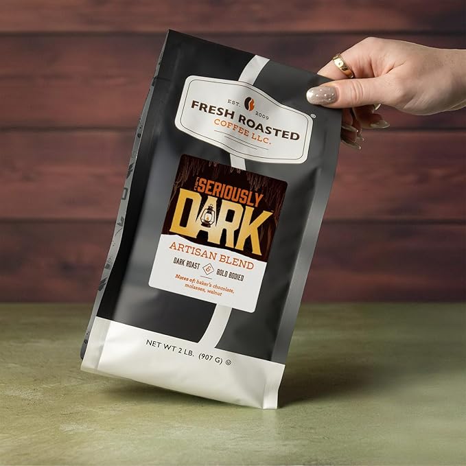 Fresh Roasted Coffee,Seriously Dark Artisan Blend,2lb Dark Roast, Kosher, Whole Bean