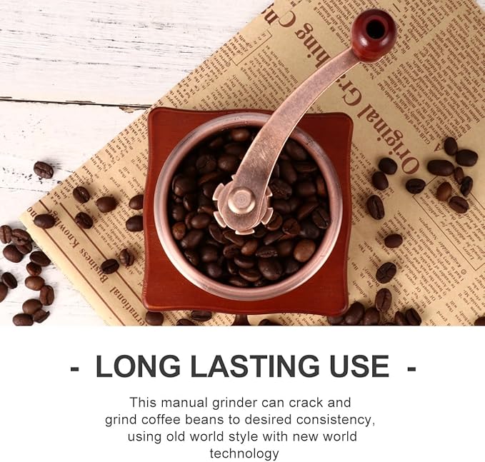 RUNROTOO Manual Coffee Grinder Hand Bean Grinder Premium Wood, Ceramic Core, and Iron Handle for Large Capacity and Travel