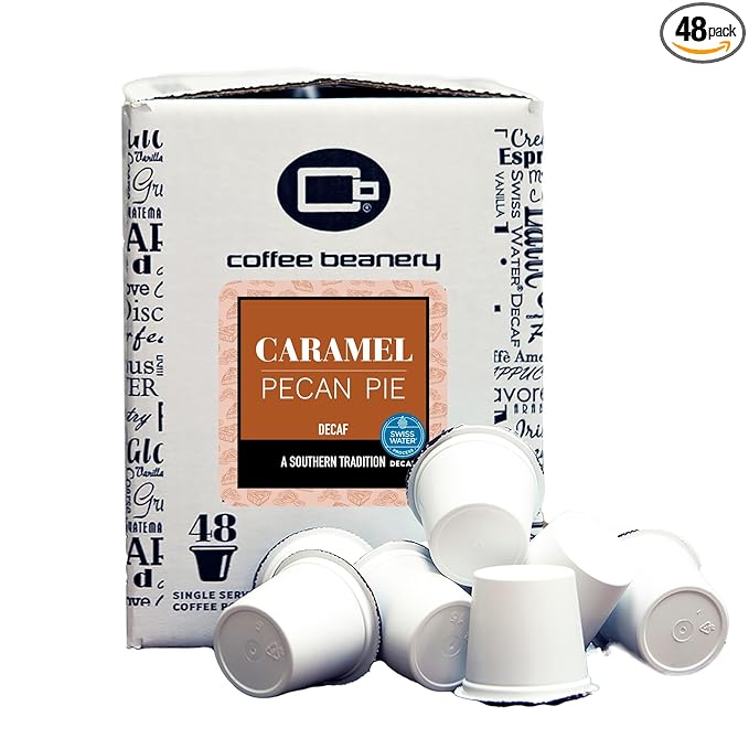 Caramel Pecan Pie Decaf Coffee Pods by Coffee Beanery | 48ct Bulk Medium Roast Arbica Coffee