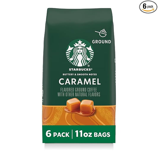 Starbucks Ground Coffee, Flavored Hot or Iced Coffee, Caramel, Six 11 oz Bags