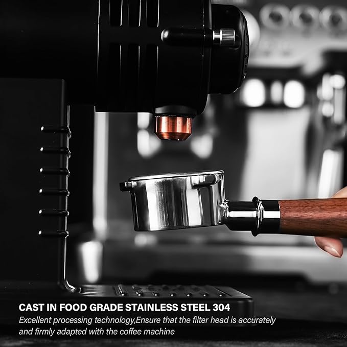 Espresso Portafilter | 54mm Bottomless portafilter with 3 Ear | Suitable for 54mm Breville/Sage Barista Espresso Machine | with Walnut Handle and Stainless Steel Single Wall Basket
