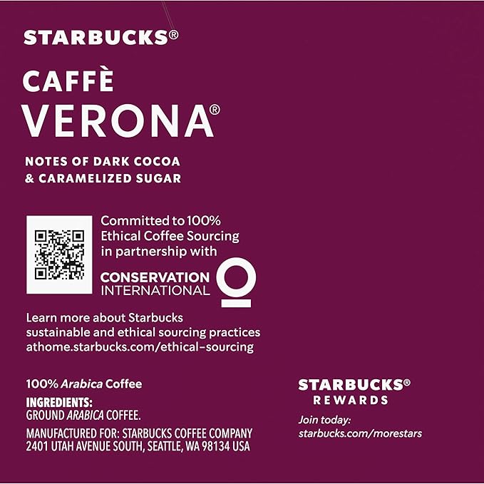 Starbucks Caffe Verona Coffee K-Cup Pods, Dark Roast Arabica Coffee, 20 Count (Pack of 2 Boxes)