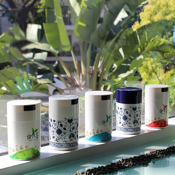 Tightpac America, Inc. Teavac 6-Ounce Vacuum Sealed Tea Storage Container, White Floral Design