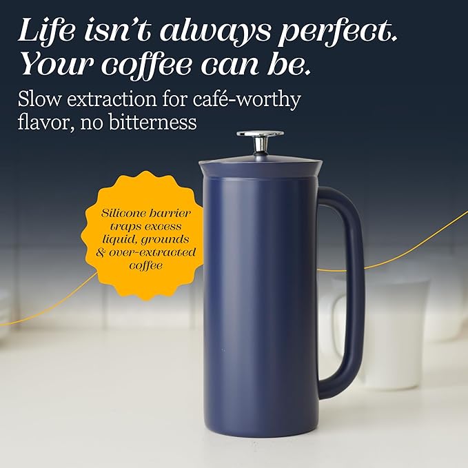 ESPRO P7 French Press Stainless Steel 304 – Patented Double Walled Micro-Filter Insulated French Press Coffee Maker, Grit-Free Brew - Heat Resistant BPA Free - Aegean Blue (32oz)