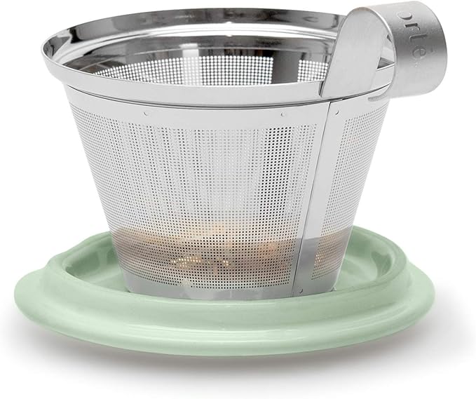 Tea Forte Double-Walled Ceramic Kati Cup, Removable Stainless Steel Infuser Basket and Lid, Steeps 12 oz Loose Leaf Tea, Dishwasher & Microwave Safe, Fleur