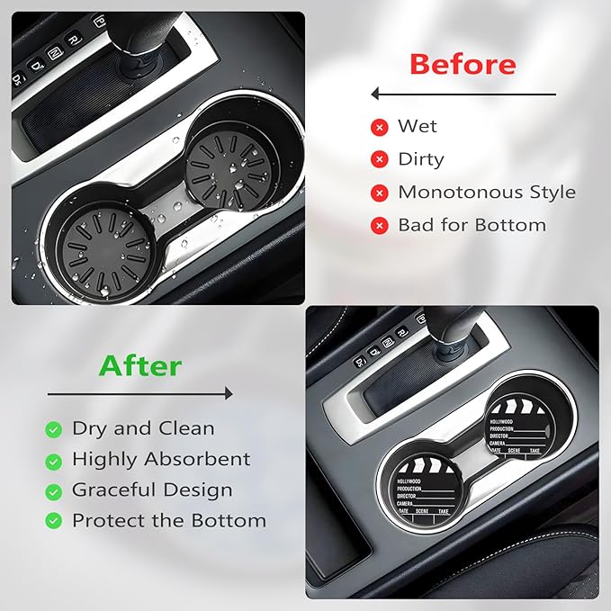 Car Cup Holder Coasters, 2 Pcs Ceramic Coasters with Finger Slot and Cork Back, Anti-Slip Shock Absorbing Women and Men Universal Car Accessories - Camera Board