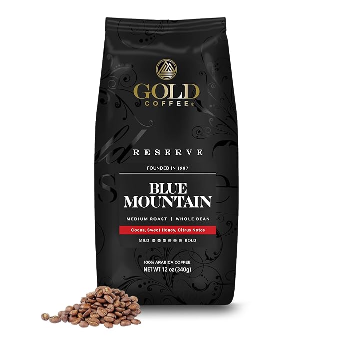 Gold Coffee | Blue Mountain Premium Blend | Medium Roast, Whole Bean | 100% Arabica Coffee | 12 Oz