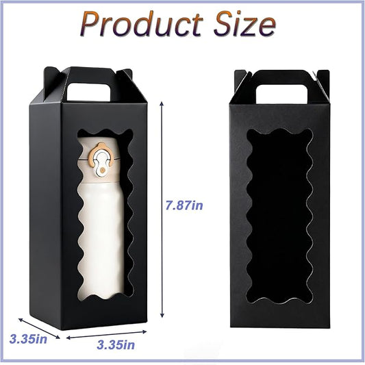 25Pcs Tumbler Gift boxes for glass cup with Handle for 16oz 18oz 20oz Sublimation Glass, Cup boxes for packaging 16oz,water bottle gift boxes,Tumbler Packaging Boxes with window for gifts（Black）