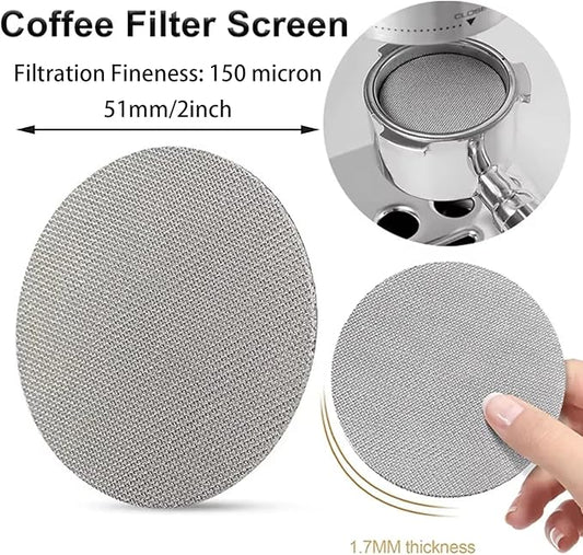 2 Pack 51mm Espresso Puck Screen,Reusable Espresso Screen with 1.7mm Thickness 150μm 316 Stainless Steel for Espresso Portafilter Filter Basket (51mm,150μm)