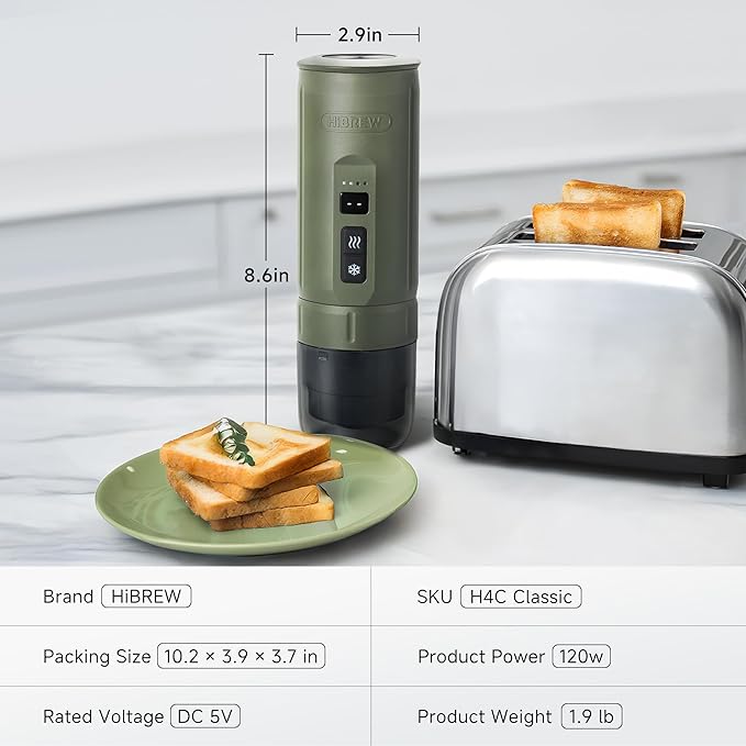 HIBREW H4C Classic - Portable Electric Espresso Maker, USB-C Rechargeable for Coffee Pods & Ground Coffee, Compact for Home and Travel