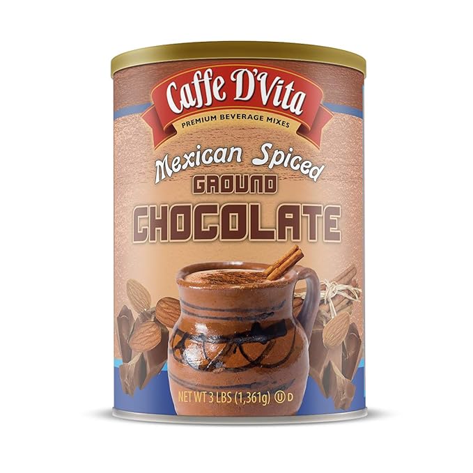 Caffe D'Vita Mexican Spiced Ground Chocolate - Mexican Chocolate Drink, Spiced Coffee, Gluten Free, Low Fat, No Cholesterol, No Hydrogenated Oils, No Trans Fat, Kosher-Dairy, Mexican Coffee - 3 Lb Can