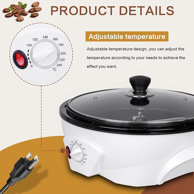 JIAWANSHUN Electric Coffee Bean Roaster - 800g Capacity, 0-240C Temperature Control, 1200W, 110V