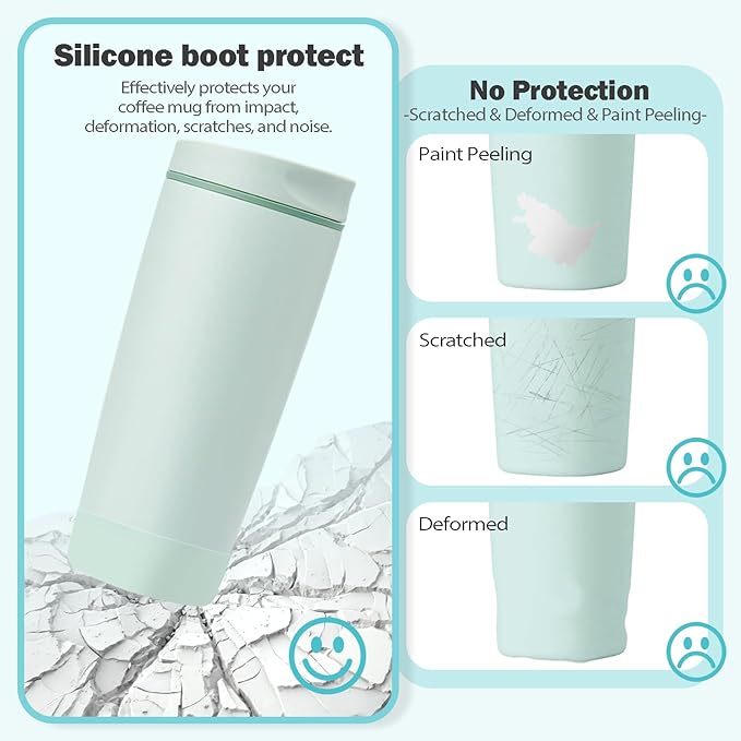 2pcs Silicone Boot for Owala SmoothSip Slider Coffee Tumbler 20oz 12oz, Anti-Slip Sleeve for Travel Coffee Mug, Protective Accessories for Owala BPA Free (Blue Agave)