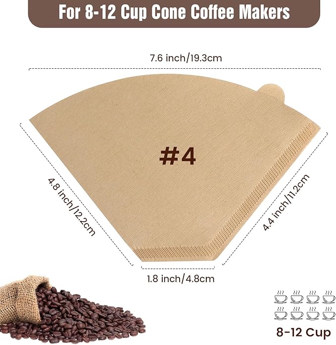 200 Count Cone Coffee Filters #4, Clinuse Unbleached Size 04 Coffee Filters 8-12 Cup, Disposable Natural Paper Filters, No.4 Cone Filters for Ninja, Cuisinart, Pour Over and Drip Coffee Maker
