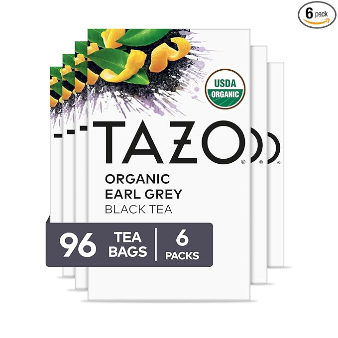 TAZO Organic Earl Grey for Health and Wellness, High Caffeine and Bold Flavor, 16 Count (Pack of 6) | High Caffeine, Bold Flavor
