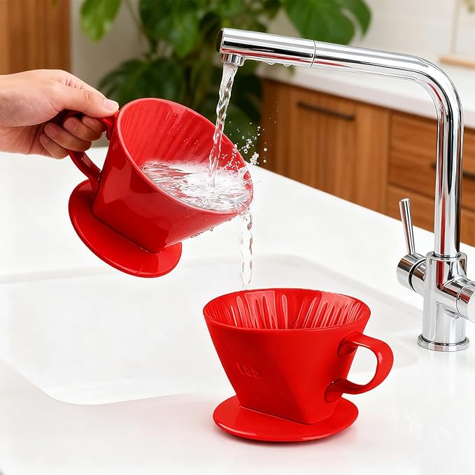 Handmade Pour Over Ceramic Coffee Dripper - Authentic Brewing Experience for Camping, Office, and Home (Red)