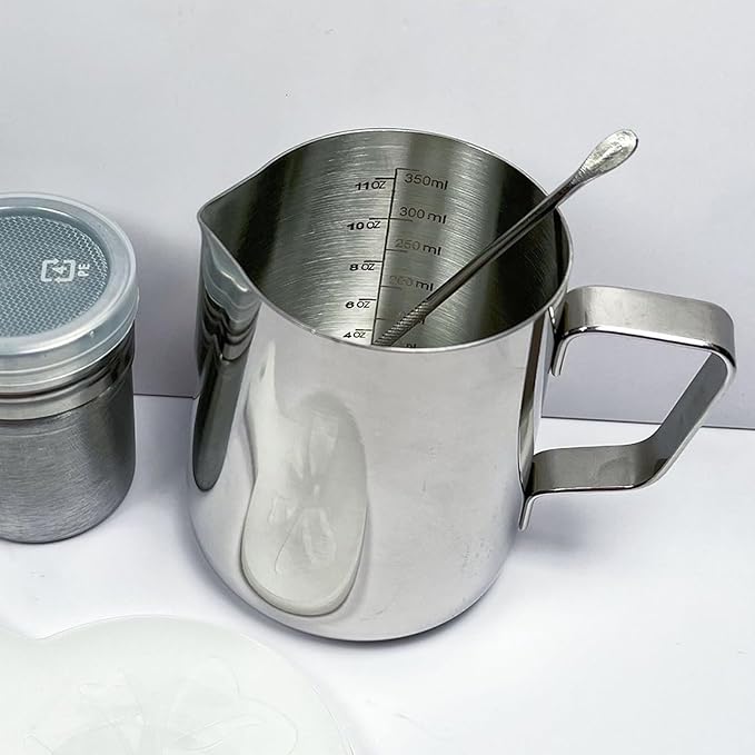 Milk Steamer Cup - Milk Frother Pitcher 350ml/12oz Withscale And Decorating Pen, Latte Art Pitcher,Stainless Steel Espresso Cups | Accessories For Kitchen Bar Travel Cafe Restaurant