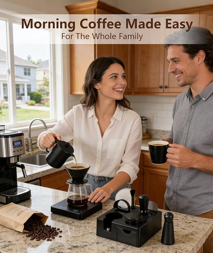 10 PCS Espresso Accessories Kit - 51mm Espresso Tools Set with WDT Tool, Espresso Tamper, Tamping Station, Coffee Distributor, Dosing Funnel, Puck Screen, Latte Art Pen,Stencils & Coffee Scale