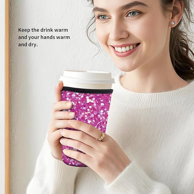 Reusable Neoprene Insulator Sleeve for Iced Coffee Cold Soda Cups, Cute Durable Drink Sleeve for Cold Beverages, Medium 22-28oz Cup Sleeve Luxuious Pink Marble