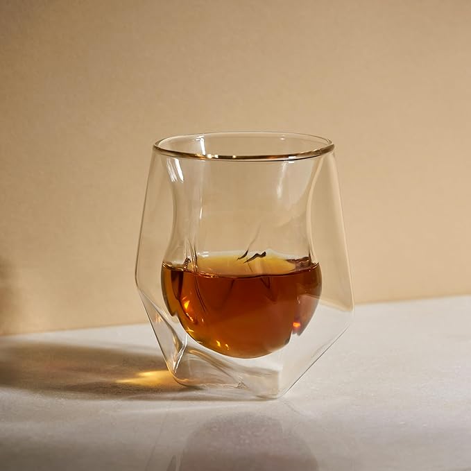 Viski Aerating Whiskey Tumbler, Whiskey Tasting Glass, Double Walled Snifter, Specialty Bourbon Tumbler, Clear Glass, Dishwasher Safe, 6 Oz, Set of 2