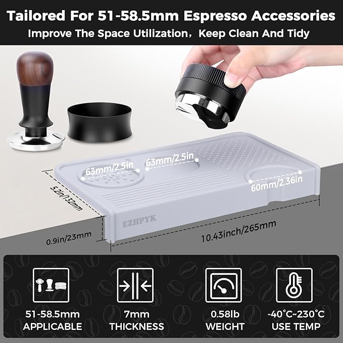 EZHPYK Espresso Tamping Mat for Counter – Food Grade Silicone Multi-Slot Coffee Tamper Mat for Barista Espresso Machine Accessories – Waterproof Neat Tamp Station Coffee Bar Mat for Countertop Gray