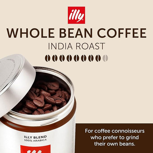 illy Whole Bean Coffee, India Single Origin Dark Roast, 100% Arabica, Premium Italian Coffee, Ideal for Espresso, Drip, Moka and French Press Brewing, 8.8oz, 6 Pack