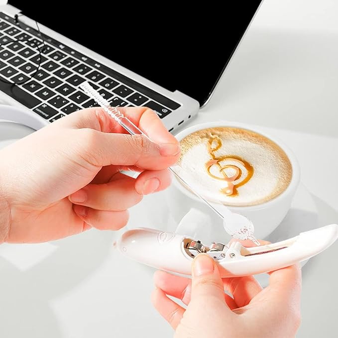 Spice Pen for Electrical Coffee Art for Latter &Food,DIY a Variety of Special Creative Pattern with All Natural Materials-Coffee Grounds, Cocoa Powder, Ground Sugar (White)
