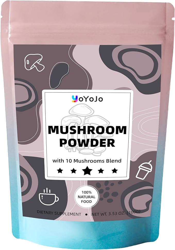 Mushroom Powder, 10-in-1 Mushroom Blend for Coffee, Smoothies & Drinks - Natural Focus, Energy Booster & Immune Support Supplement - 3.53 oz / 100g
