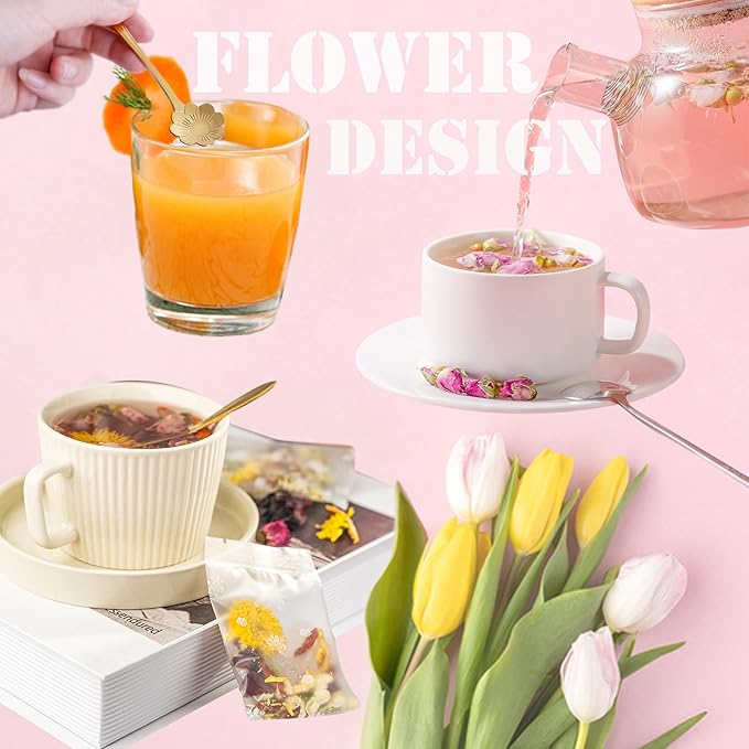 16 Pieces Tea Spoon Coffee Teaspoon Set, PBIEHSR Stainless Steel Flower Spoons for Stirring Drink Mixing Milkshake Jam