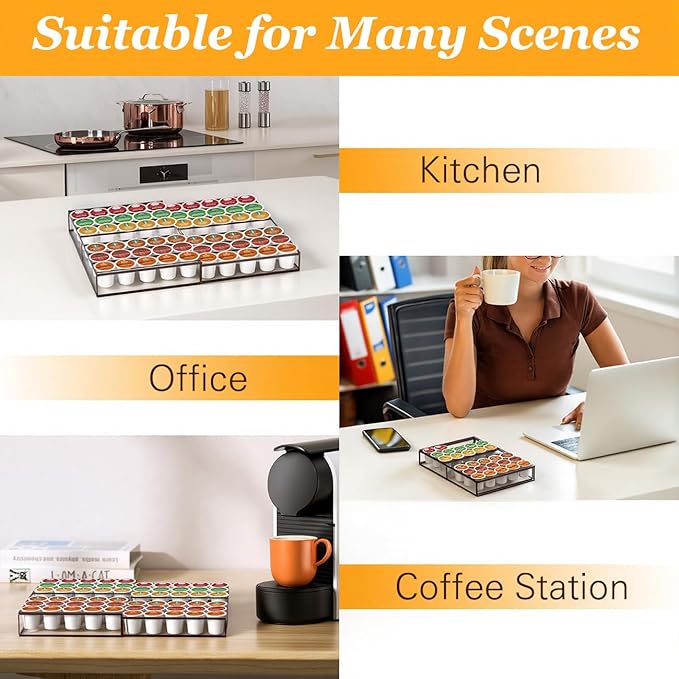 Coffee Pod Holder Drawer, Expandable K Cup Holder Compatible with Keurig K-Cup, K Cup Drawer Organizer Hold 30-60 Coffee Pod Storage for Coffee Station Office and Kitchen, Bronze
