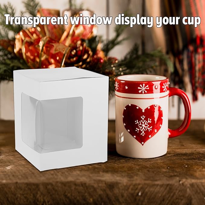 36 Pack Mug Boxes for Gifts Coffee Mugs Boxes Gift for Shipping Sublimation Transparent Wine Glass Gift Packaging Box for Blanks 11oz, 12oz, 15oz Wrapping(White)
