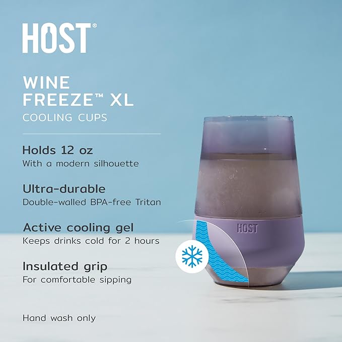 Host Freeze XL Cooling Cup in Double Walled Insulated Freezable Drink Chilling Tumbler with Freezing Gel, 12oz Deep Lilac Purple Set of 2
