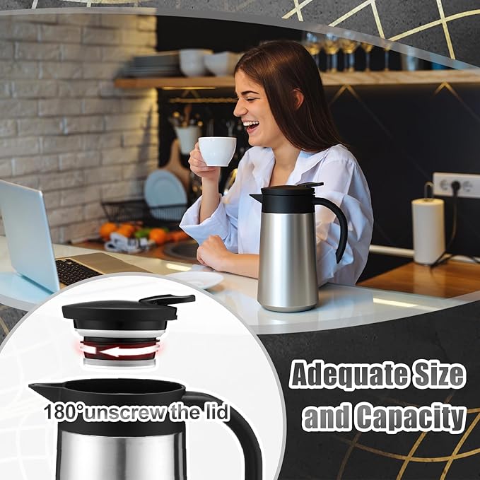 2 Pcs 27oz Thermal Coffee Carafe Stainless Steel Coffee Pot for Keeping Hot/cold Insulated Double Walled Vacuum Tea Pot with Press Button Drink Beverage Dispenser for Milk Tea(Silver)