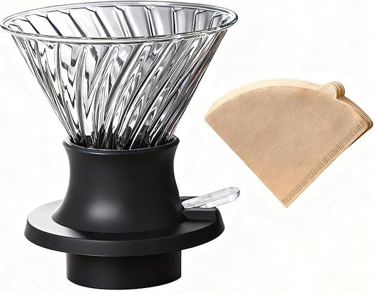 BeeCa Clever Coffee Dripper, Glass Coffee Maker with One-Switch Control for French Press & Drip Styles, Beginner-Friendly All-in-One Brewing System, Includes Paper Filters (Size 02)