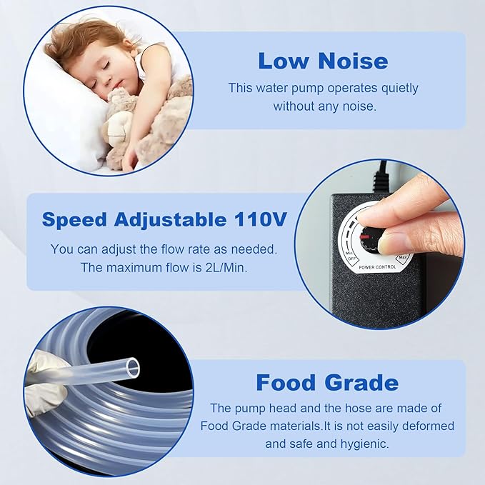 Food Grade Electric Water Transfer Pump Siphon Self-Priming Small Water Pump 110-240V 2L/Min Adjustable Flow for Home Brew Wine, Beer, Kombucha, Ice Maker, Bottled Water, Coffee, Cooking, Aquariums