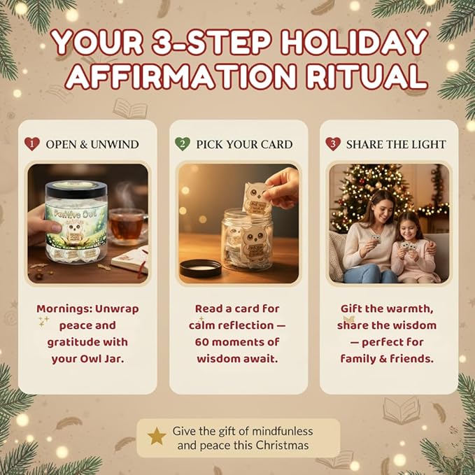 Positive Owl Jar With 60 Affirmation Cards – Emotional Support Owl Gifts For Women, Stress Relief And Daily Encouragement, Owl Themed Gifts, Office Decor For Women