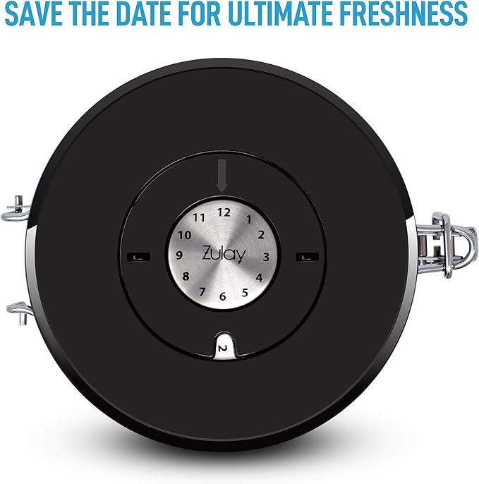 Zulay (Large) Airtight Coffee Canister - Stainless Steel Coffee Storage Canister with Scoop - Features Include a Date Tracker, Built-In One-Way CO2 Valve & 2 Spare Filter Replacements