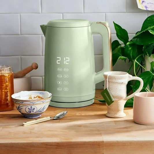 Electric Gooseneck Kettle 1 Liter 1200W, Stainless Steel, Pour Over Coffee Tea, Auto Shut-Off, 360° Cordless Power Base (Sage Green 1.7L)