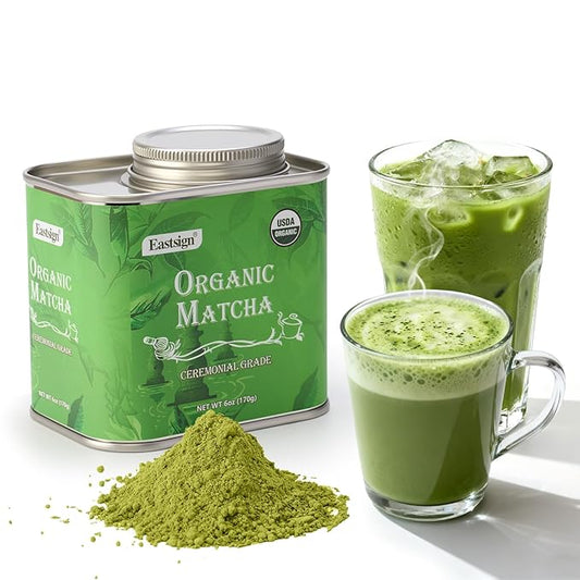 EASTSIGN Organic Matcha Powder (6oz/170g),Unsweetened with Zero Sugar, Ceremonial Grade, Early Spring Leaf Harvest, Fine Stone Ground – Vegan, All Purpose, Great for Matcha Latte