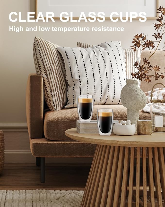 LUXU 16 Oz Double Walled Glass Coffee Mugs, 4-Pack Premium Coffee Cups, Double Wall Insulated, Perfect for Cappuccino, Espresso, Hot Beverage