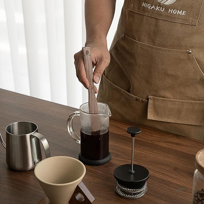 MIGAKU HOME Black Walnut Coffee Stir Stick for Syphon Coffee Maker/Aeropress/French Press - 10" Wooden Coffee Brewer Accessory with Ergonomic Handle