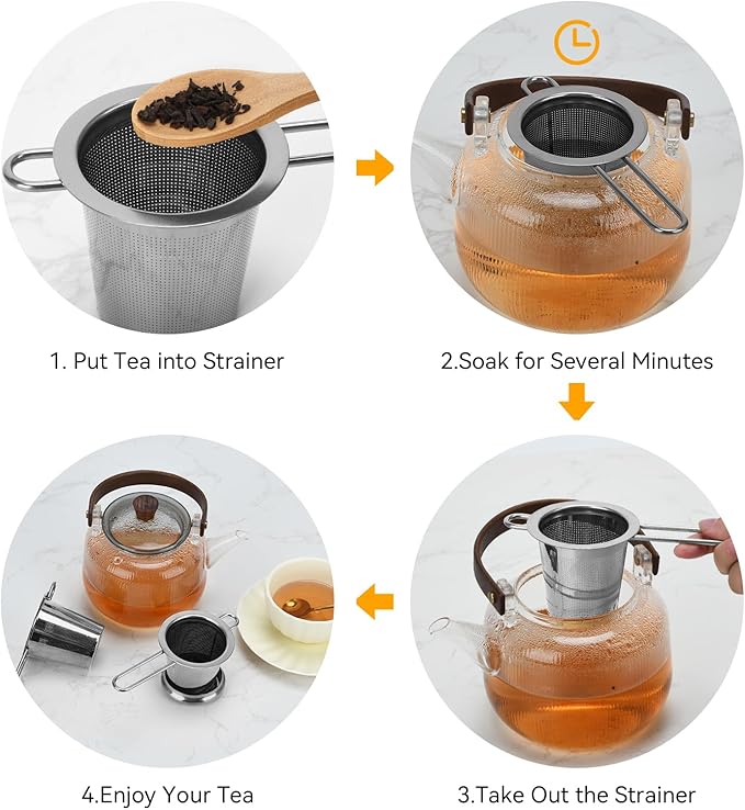 2pcs Tea Infuser, Stainless Steel Tea Strainer Fine Mesh Tea Diffuser with Double Long Handles Loose Leaf Tea Steeper for Mugs Cups Teapots (Silver)