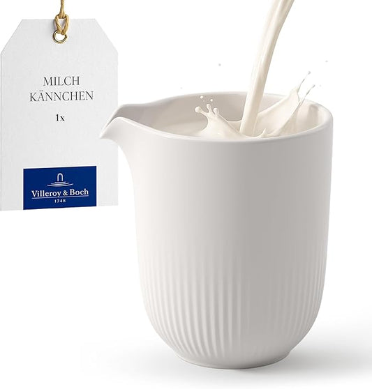 Villeroy & Boch Afina Milk Pitcher, for Milk, Cream and Sauces, Premium Porcelain, Made in Germany, Dishwasher and Microwave Safe, White, 7.5 oz Capacity
