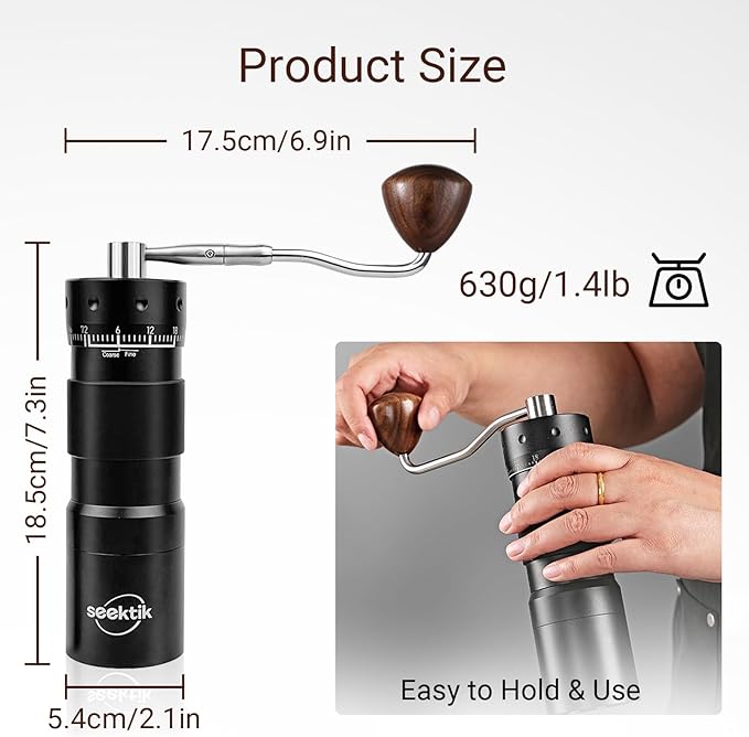 Manual Coffee Grinder with Numerical External Adjustable Setting Stainless Steel Conical Burr Hand Crank Coffee Mill for Cold Brew Espresso French Press Pour Over Drip with Foldable Handle- Black