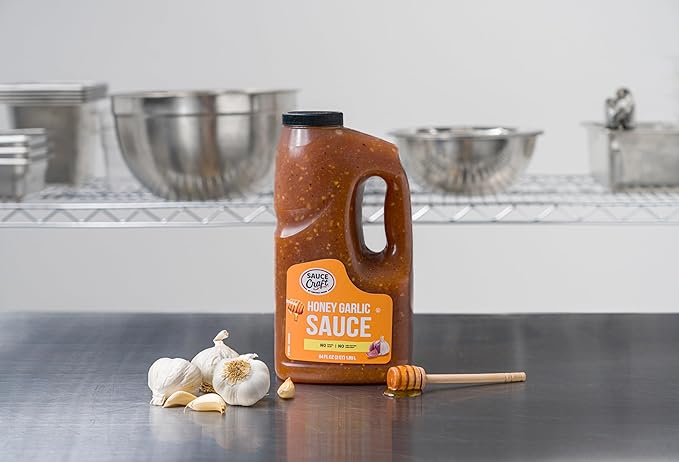 Sauce Craft Honey Garlic Sauce, Rich Honey Sweetness, Bold Garlic, Subtle Heat, Glaze for Salmon or Wings, 0.5 Gallon