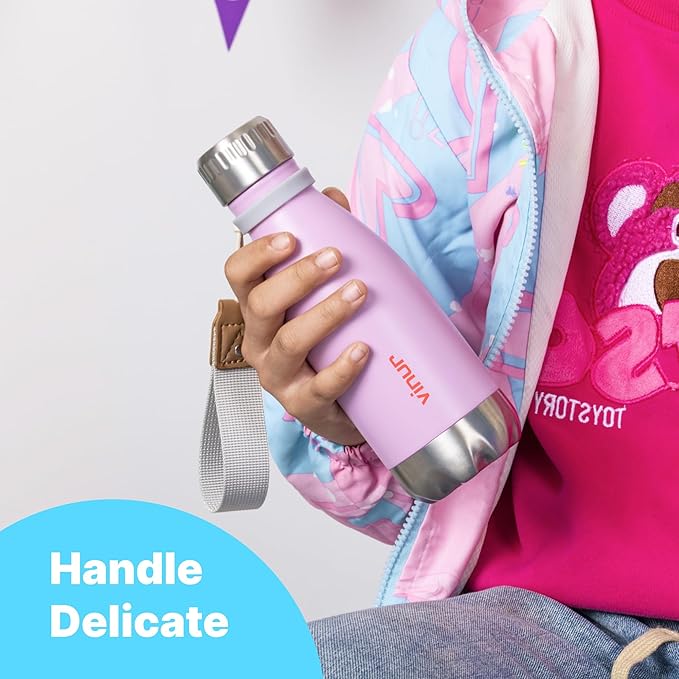 VINUR 12 oz Water Bottle for Kids-Stainless Steel Insulated Water Bottle for School-Cola Shape Leak Proof Travel Flask for Girl and Boy, Sky Blue