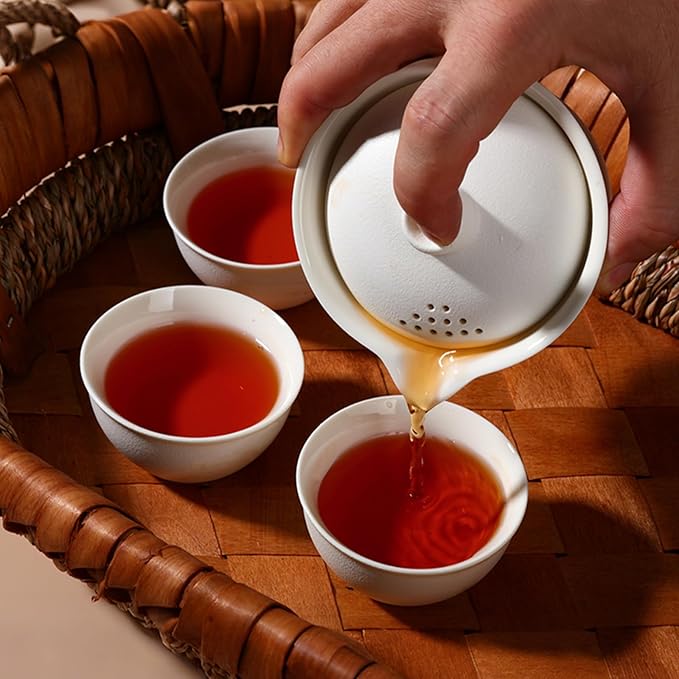 Porcelain Chinese Gongfu Tea Sets for Adults Portable Kungfu Teapot and Cup Set Small Ceramic Tea Party Set Travel Teaset with Lid for Home Gifting Outdoor and Office (White)