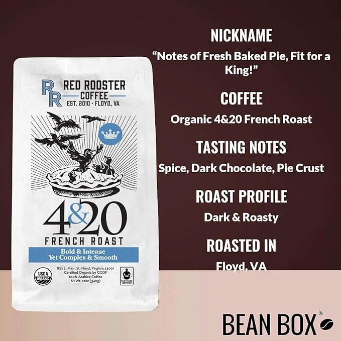 Organic 4&20 French Roast - Roasted by Red Rooster Coffee - Whole Bean Coffee - 5 Pound Bag