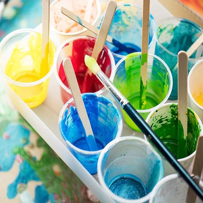 100 Pieces 2 Ounce Plastic Graduated Cups 60 ml Transparent Scale Cups with 100 Pieces Wooden Stirring Sticks for Mixing Paint, Stain, Epoxy, Resin